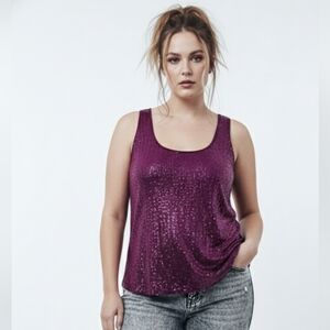 Lane Bryant Purple Sequin Tank Boho Gypsy Disco Retro 14/16